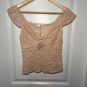 Avidlove Women's Beige Lace Camisole Shaping Top Floral Bow Accent Size M